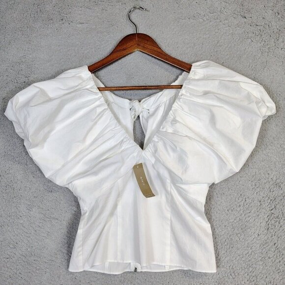 J.CREW Tops - J.Crew Cecily Top Women's 00 White Voluminous Sleeve Cropped Blouse Preppy NWT